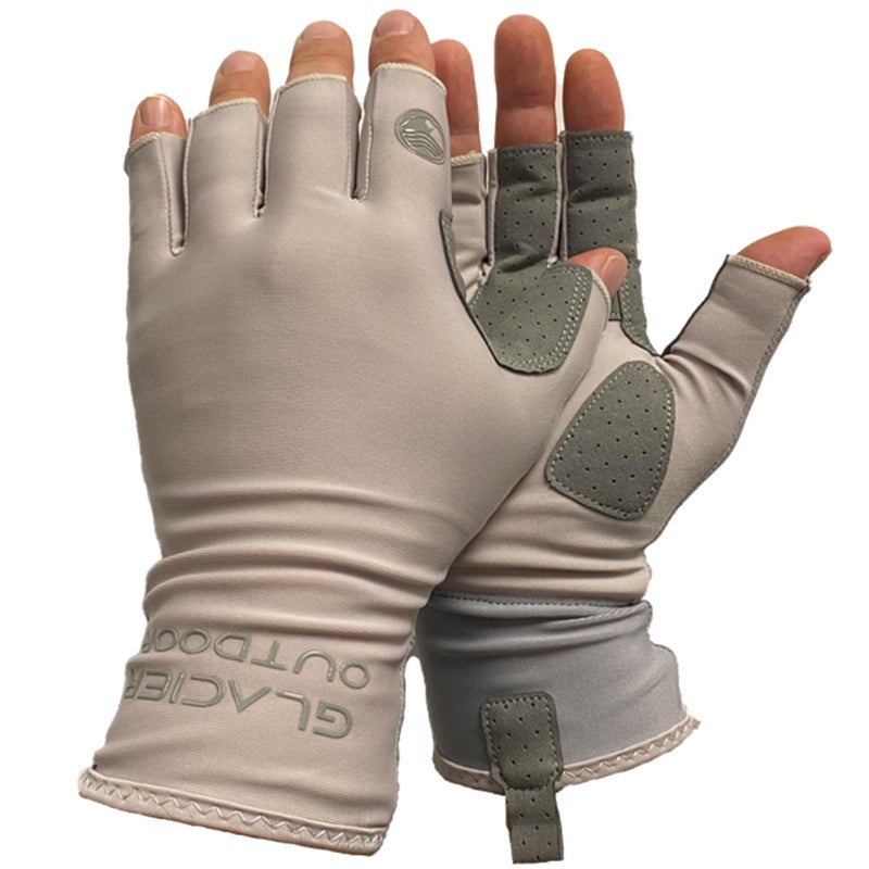 Glacier Glove قفاز غلاسيير إسلامورادا 50+ حماية من الشمس متين خفيف الوزن قابل للتنفس سريع الجفاف بدون أصابع للصيد في الهواء الطلق، رمادي فاتح، كبير جداً - Image 1